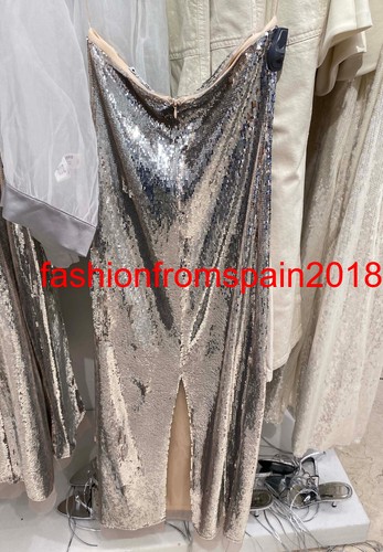 ZARA NEU DAMEN MIDI SCHULTERFREIES TRÄGERLOSES KLEID PAILLETTEN SILBER 8779/009 SALE! - Bild 9 von 9