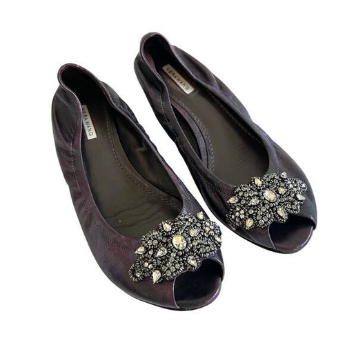 Vera Wang Genuine leather purple metallic open toe ballet flats crystals 5.5 - Picture 3 of 11