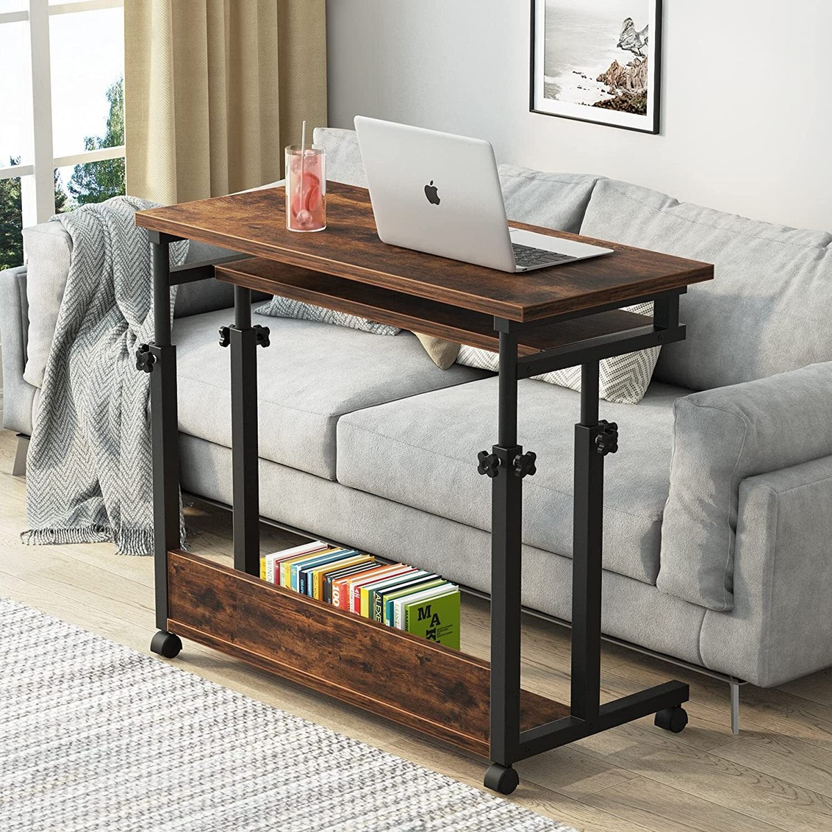 Height Adjustable Computer Desk Rolling Standing Desk Bed Sofa