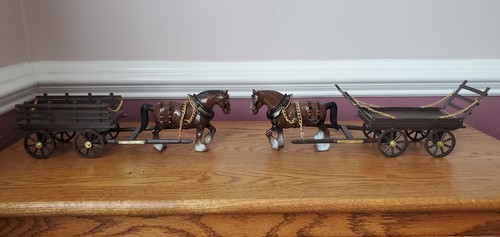 Vintage Shire Horse with Farm Cart - Lot of 2
