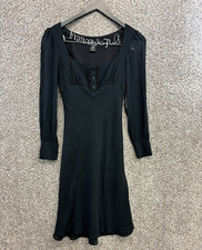Express Black Silk Dress Empire Waist Corset Style Bodice Long Sleeve Size 1/2