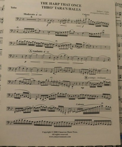 Tuba & Piano Harp That Once Thro' Tarra's Halls by Herbert Clarke New retail $17 - Picture 3 of 3