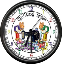 Quilting Room Cute Mice Seamstress Quilt Craft  Sewing Machine Sign Wall Clock