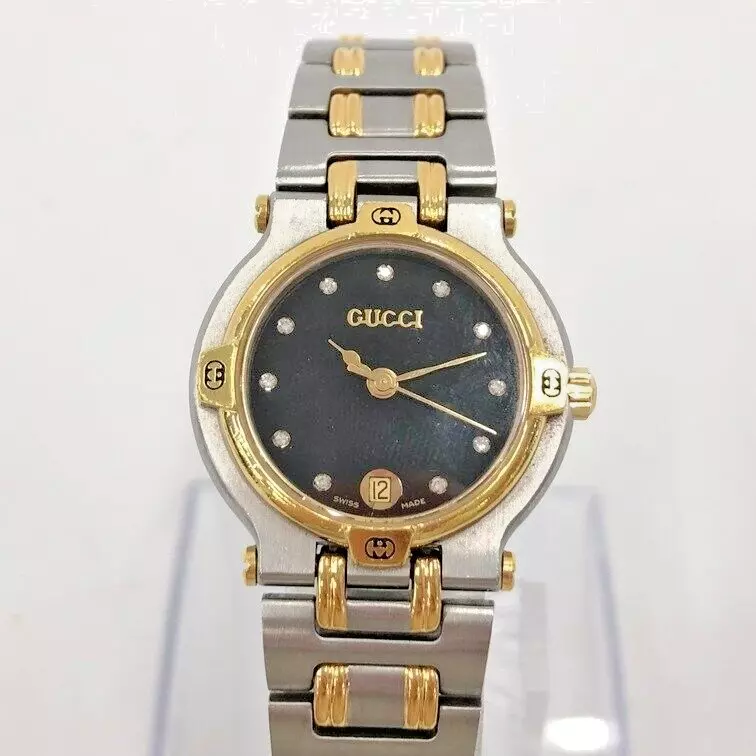 [Exc+4] Montre Gucci 9000L SS×GP 25mm Femme Noir X Argent Occasion Fonctionne
