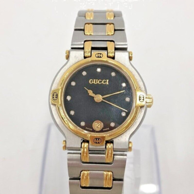 Exc+4] Gucci Watch 9000L SS×GP 25mm Women's Black X Silver
