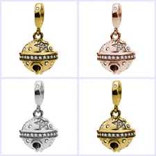 925 Sterling Silver Star CZ Jingle Bell Dangle Bead for European Charm Bracelet