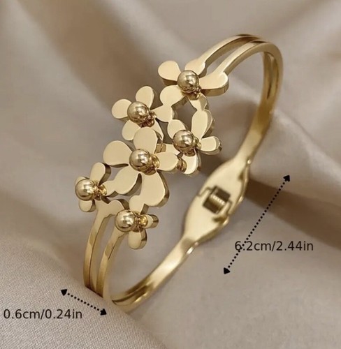 Vergoldete Edelstahl Frivole Armreif Armband 6 Blütenblätter Manschette Geschenke - Bild 2 von 6