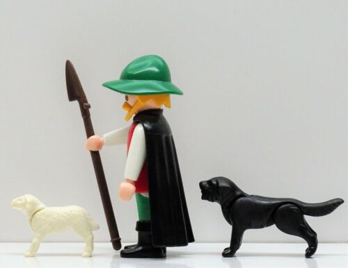 Shepherd with Lamb Dog Playmobil to Sheep Farm Hat Cape Costume Shepherd RARE - Picture 2 of 5