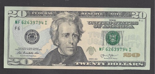 $20 FEDERAL RESERVE NOTES 2013 ATLANTA (MF62639794I) UNC