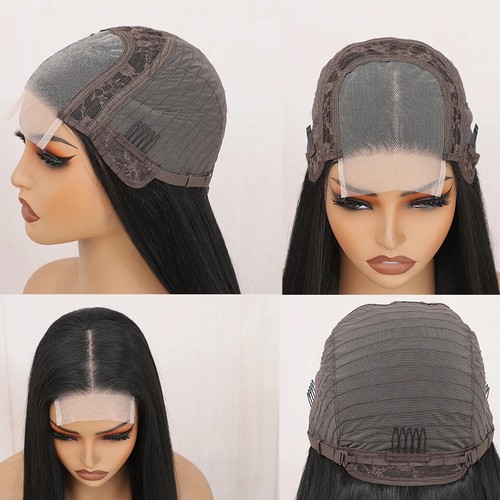 Gerade 4x4 Lace Front Perücken Bio Hitzebeständige Faser Vorgezupft Transparent - Bild 21 von 33