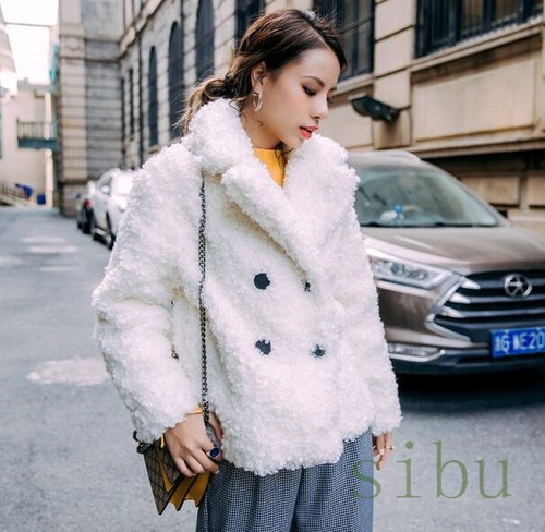 Button Fur Lamb Short Winter Thicken Jacket White Outwear Mongolian Women's Coat pqt0FwCw