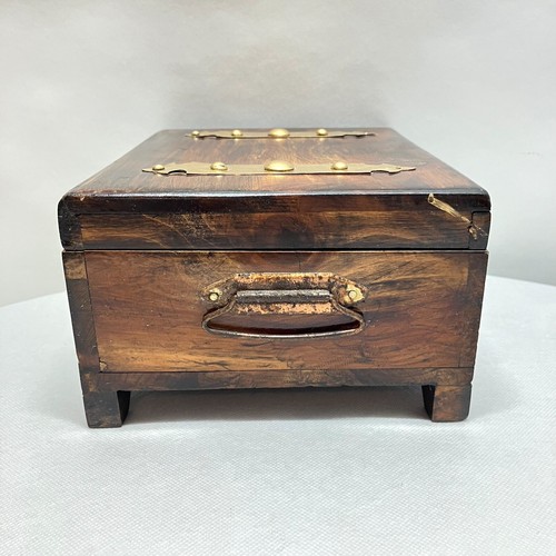 Vintage Wooden Chest Hinge Box Trinket Jewelry Aged Metal Hardware Handles READ - Picture 5 of 12