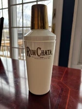 RUM CHATA WHITE AND GOLD COCKTAIL MIXER SHAKER WITH RECIPES ON BACK