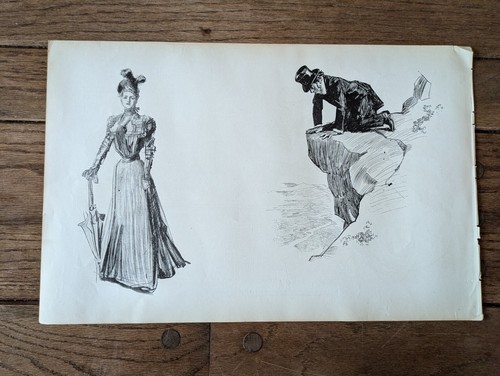 Original 1900 "The Riviera" Frau Charles Gibson Mädchen 2-seitiger Kunstdruck 17"x11" - Bild 1 von 8