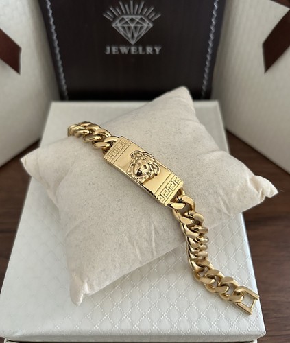 Greek key Logo 10mm Thick Cuban Links Bracelet, 18k Gold Filled - 第 10/12 張圖片