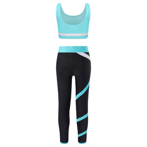Kids Girls Dancewear Workout Activewear Contrast Color Sportswear Skating Set - Picture 8 of 48