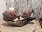 Fair trade Two Painted Fish On Large Driftwood Base Mother And Baby 