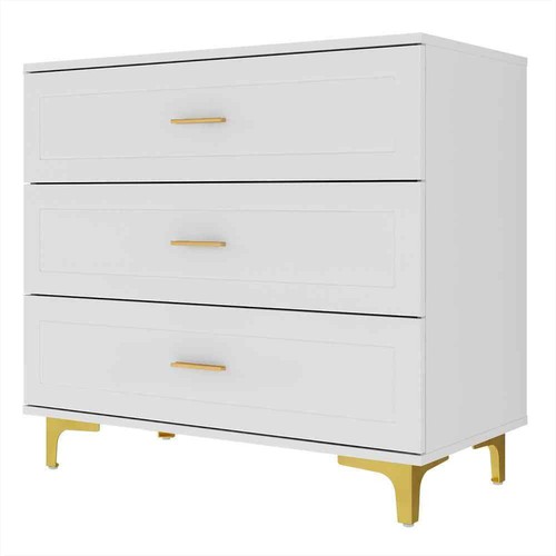 White Wooden Nightstand with 3-Drawer: 31.5" L x15.7" W x28.7" H - Picture 2 of 6