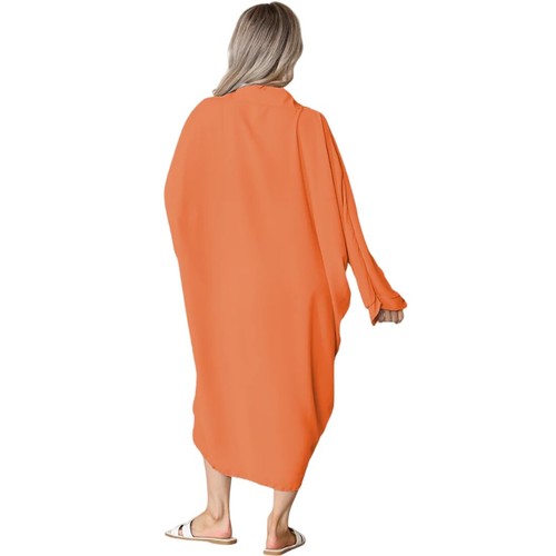 Damen Hi Low Knopfleiste Long Shirt Oberteil Langarm Oversize Tauchsaum Kurzes Kleid - Bild 6 von 32