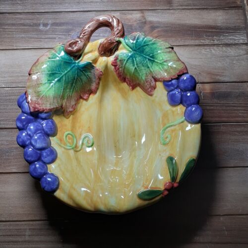Fitz & Floyd 1993 Hand Painted Bowl 6-3/4" Grape Leaf Fruit Calypso Intaglio - Picture 4 of 12