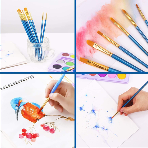 Acrylic Paint Brush Set, 5 Packs / 50 Pcs Nylon Hair Brushes for All Purpose Oil - Picture 5 of 12