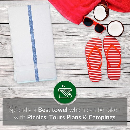 Blue Center Strip Bath Towels 22x44 Cotton Blend Extra Large Bulk Pack Towel - Picture 14 of 29