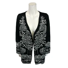 Attitudes by Renee Global Illusions Open Front Cardigan Black/White X-Small Size