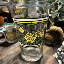 Vintage Whataburger Glass Pitcher Texas 150th Anniversary 1836-1986 Yellow Roses