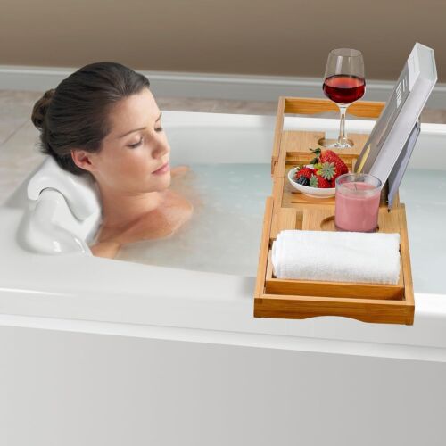 Bamboo Bathtub Caddy Tray Bath Tray for Tub, Adjustable Bathroom Bathtub Orga... - Picture 7 of 10