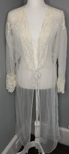 Vintage Medium M Chiffon Robe Sheer See Through Lace Beaded Bridal Lingerie Sezy