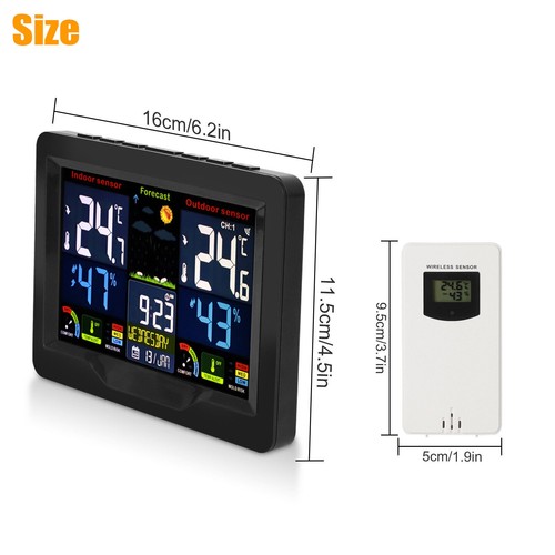 Funk Wetterstation mit Farbdisplay Innen Außensensor Digitale LCD Display Wecker - Bild 10 von 11