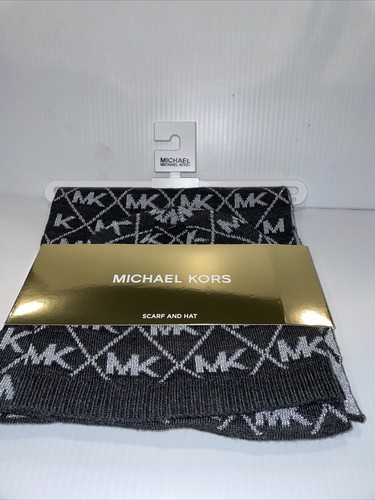 $98 NWT MICHAEL KORS GRAY SILVER 2 PIECE SCARF & HAT SET - Picture 3 of 12