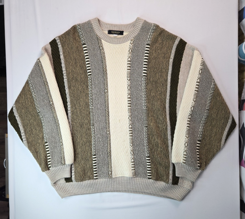 Bachrach Vintage 90s Brown Tan 3D Knit Coogi Style Pullover Sweater Mens Size XL - Picture 1 of 7