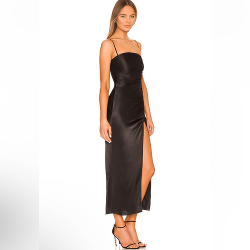 Neu Shona Joy Thalia Midikleid schwarz Satin Rüschen Slip Revolve 6 - Bild 3 von 10