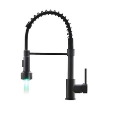 Matte Black Pull-Down Sprayer Kitchen Mixer Sink Faucet LED with 1 Handle