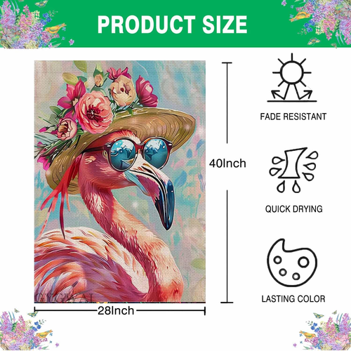 Summer Flamingo House Flag 28X40 Inch Double Sided Large Burlap Yard Holiday - Picture 4 of 12