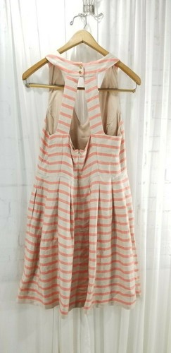 Banana Republic Linen Blend Striped Orange Tan Fit And Flare Pockets Size 10 - Picture 2 of 9