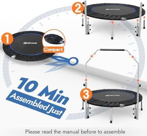 48" Foldable Mini Trampoline Max Load 440lbs, Fitness Rebounder with Adjustable