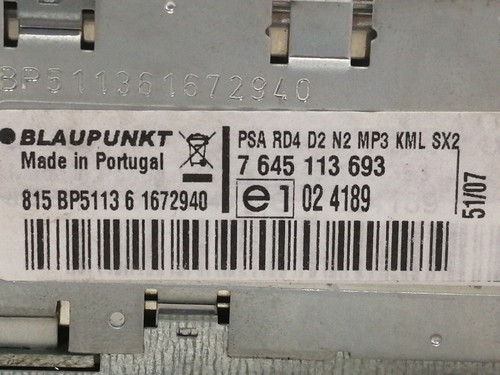 9660647677 AUDIO SYSTEM / RADIO CD / 7645113693 / 1539543 FOR PEUGEOT 407 SR CON - Picture 3 of 10
