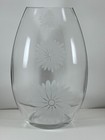 Glass Vase with Etched Daisy Flower Design 9" Tall