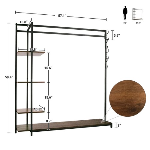 Metal Clothes Organizer Heavy Duty Garment Adjustable Rack Closet Storage Shelf - Picture 17 of 30