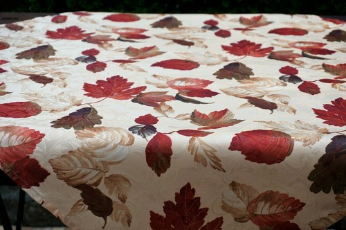 Tischdecke Herbst Blätter Läufer Kissen Creme-bunt Blätterdruck Leinenoptik 1572 - Bild 6 von 37