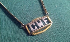 Vintage Tie Clip Clasp Bar w/ Hanging Chain & Initials "CWF" Gold-Tone Metal