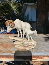 Vintage HOMCO Horned Sheep Ram with Baby Masterpiece Porcelain 1984
