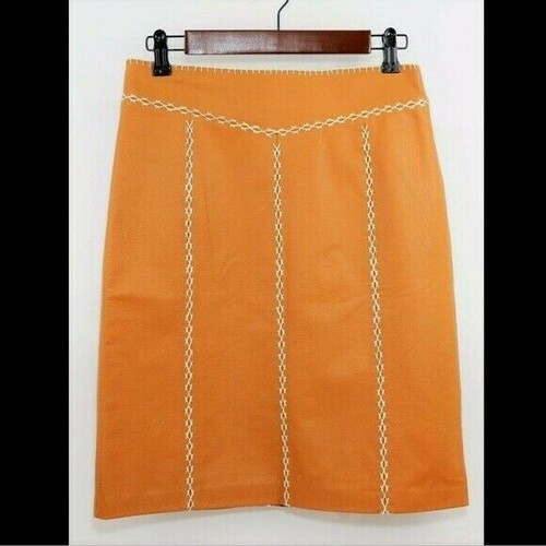 New GAP Women Khaki Gold Leather Lined  A-Line Stitch Skirt Size 4 - Picture 1 of 6