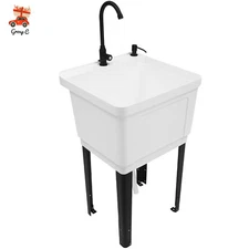 Space Saver Utility Sink Free Standing Laundry Sink With Faucet For Garage,Shop
