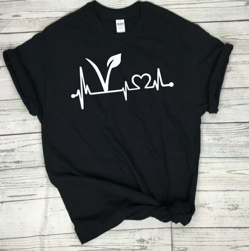 Vegan Heartbeat T-Shirt Lifeline Plant Based Unisex Black Shirt - Bild 12 von 17