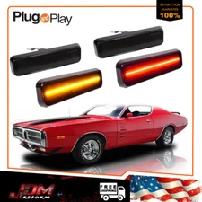 Smoke LED Front&Rear Side Marker Lights For 72-74 Plymouth Barracuda & Satellite