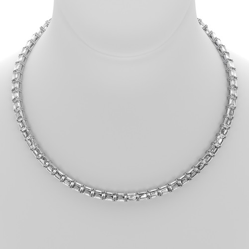 31.50 CT G/VS1 Lab Grown Emerald Cut Diamond Tennis Necklace 14k White Gold - Picture 4 of 4