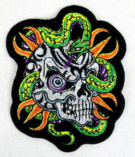 Snake Skull Serpent Motorcycle Biker Tattoo Art 3 1/4"x4" Embroidered Patch
